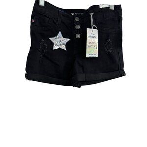 Vigoss Girls Size 14 Black Denim Shorts Super Soft & Stretchy Regular Rise Adjus
